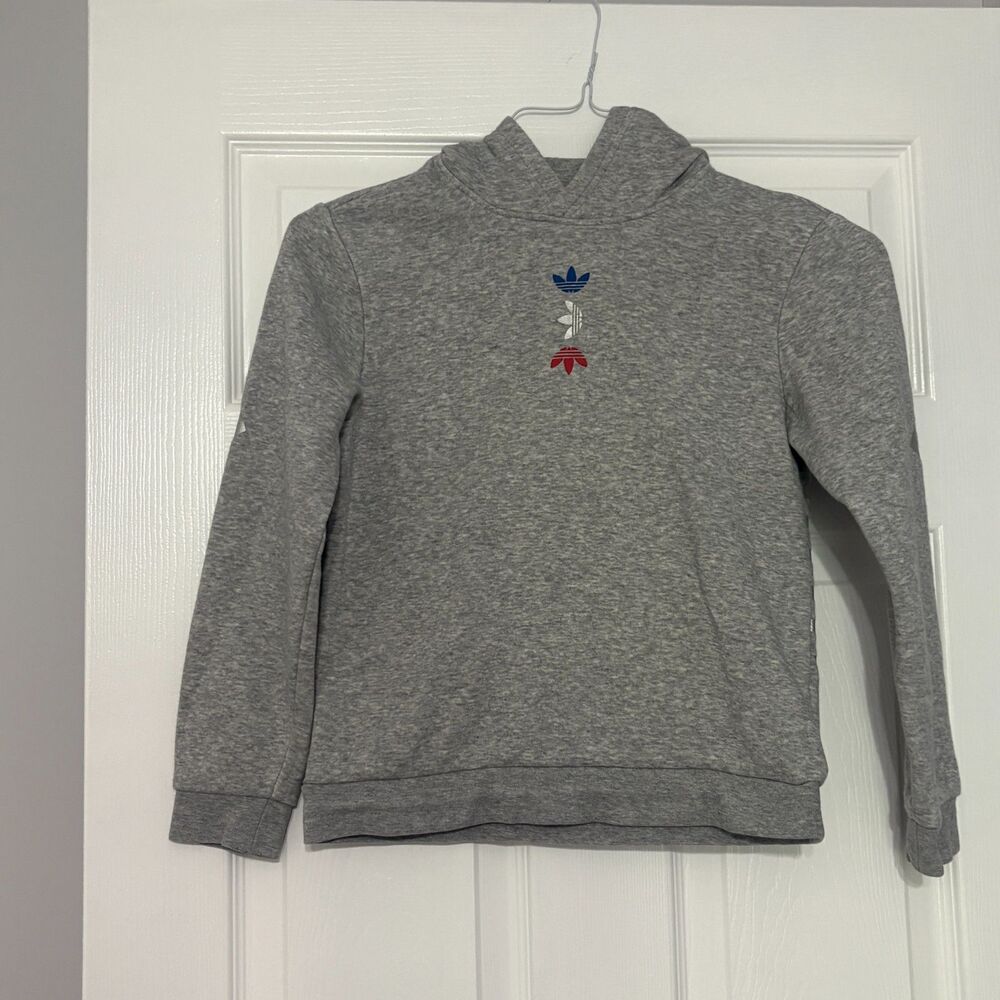 Adidas Hoodie Sweatshirt Boys Small Gray Pullover Logo Kids